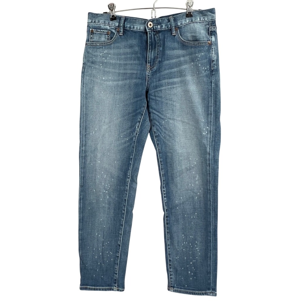 Uniqlo‎ Womens Slim Boyfriend Jeans Blue Paint Splatter Tapered Kaihara Size 26